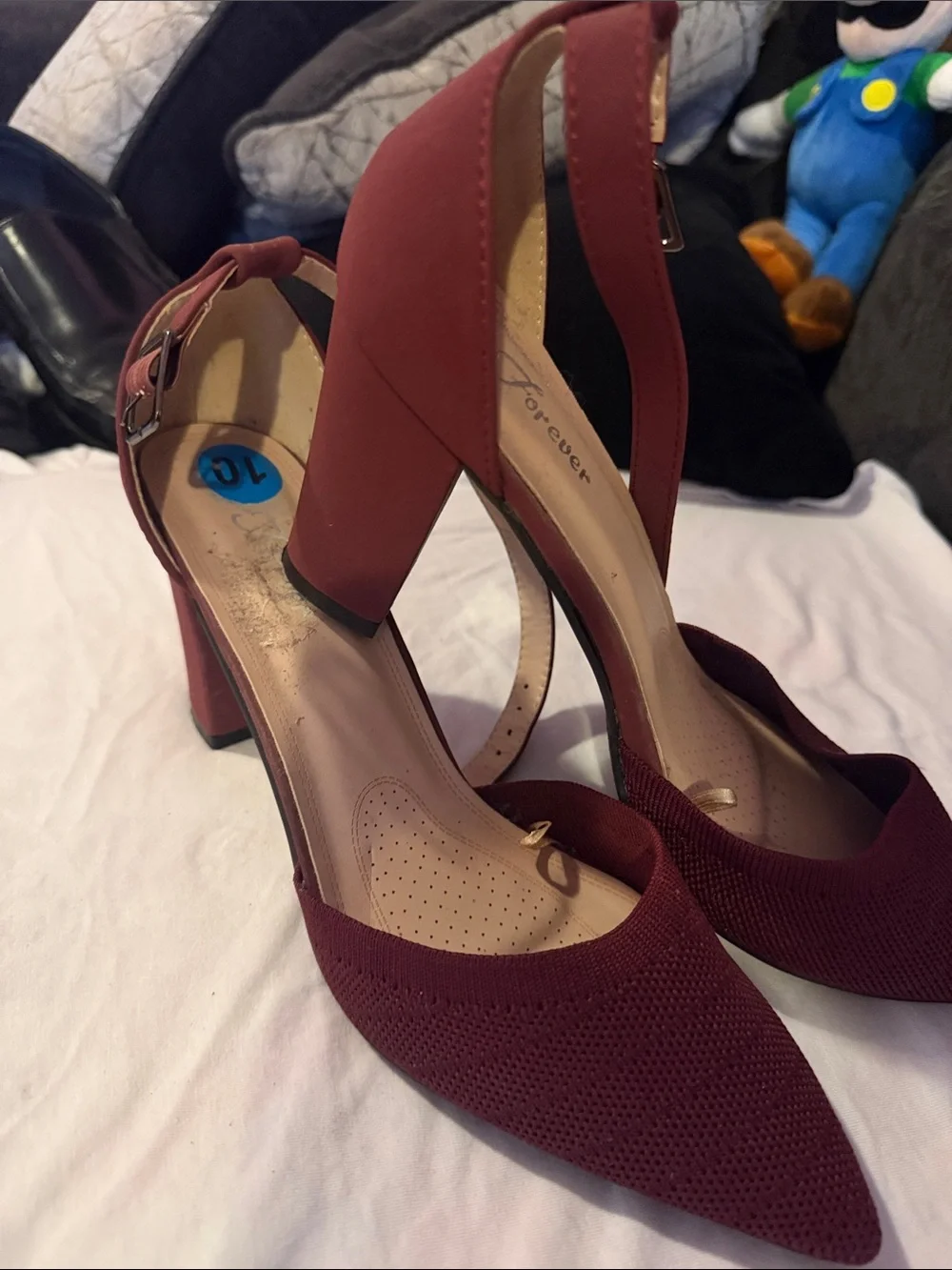 Forever 21 Wine Pointed-Toe Ankle-Strap Heels